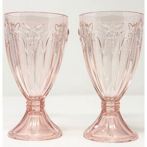Lenox Butterfly Meadow Dragonfly Pink Wine Goblets Glasses Set of 2